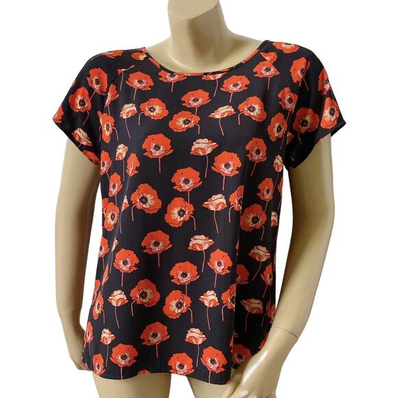 CABI Womens Size Small Short Sleeve Floral Back Slit Flanders Swing Shirt Top - Picture 1 of 8